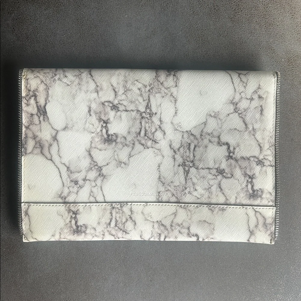 Rebecca Minkoff Leo Leather Marble Grey Envelope Clutch